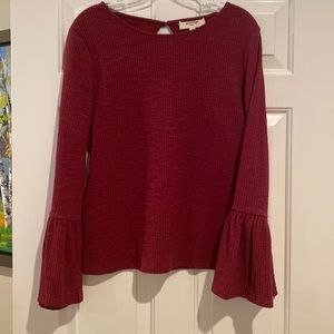 Cranberry mini cable knit bell sleeve top